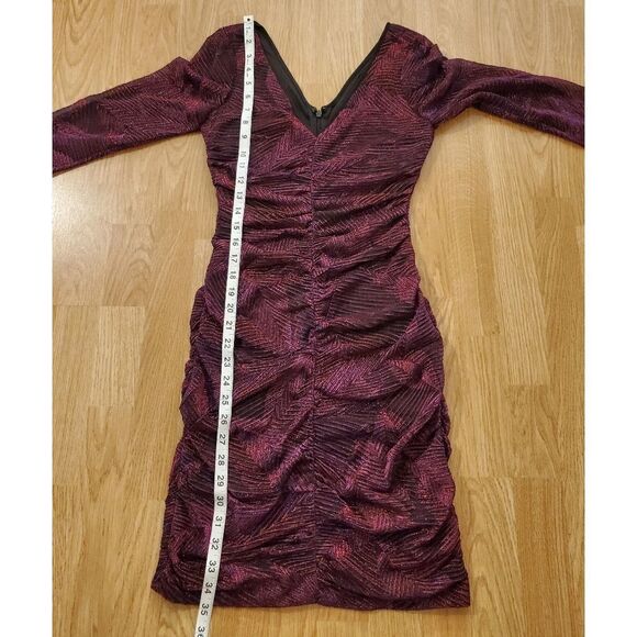 NEW -GUESS Metallic Long Sleeve Bodycon Mini Dress - Picture 8 of 12